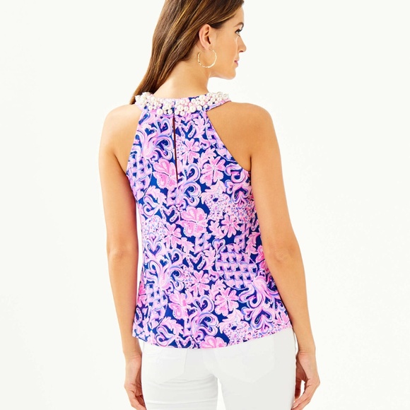 Lilly Pulitzer Shawn Halter Top Love You Bunches Pearl Beads Size Small - Picture 2 of 13